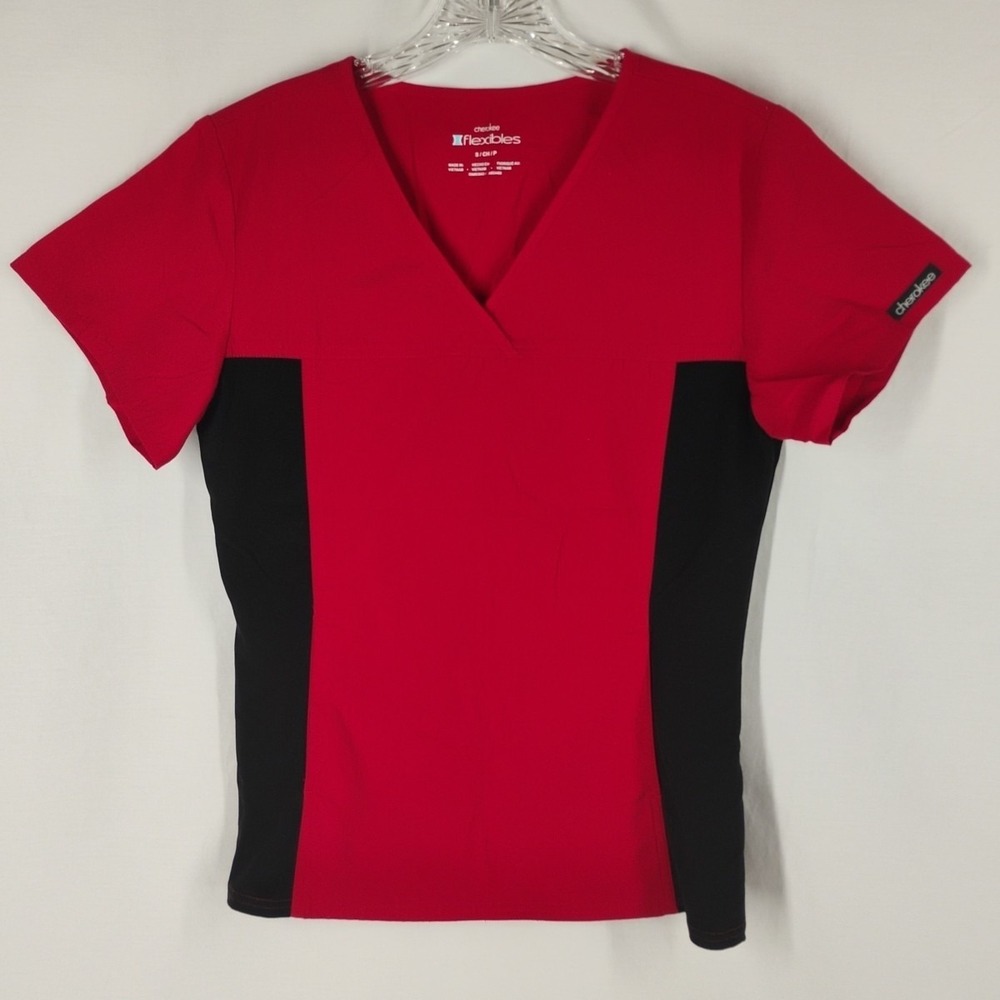 Cherokee Flexibles Women's Small Red/Black Scrub Uniform Top Short Sleeve